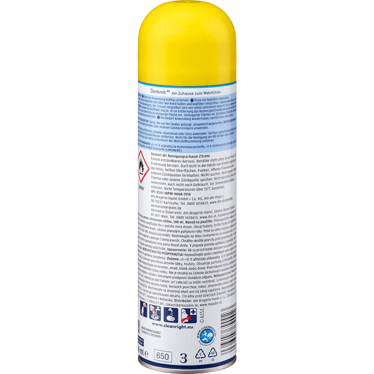 Denkmit WC Mousse cleansing lemon, 500 ml (Denkmit WC Reinigungsschaum Zitrone, 500 ml) — authentic German product in Morocco