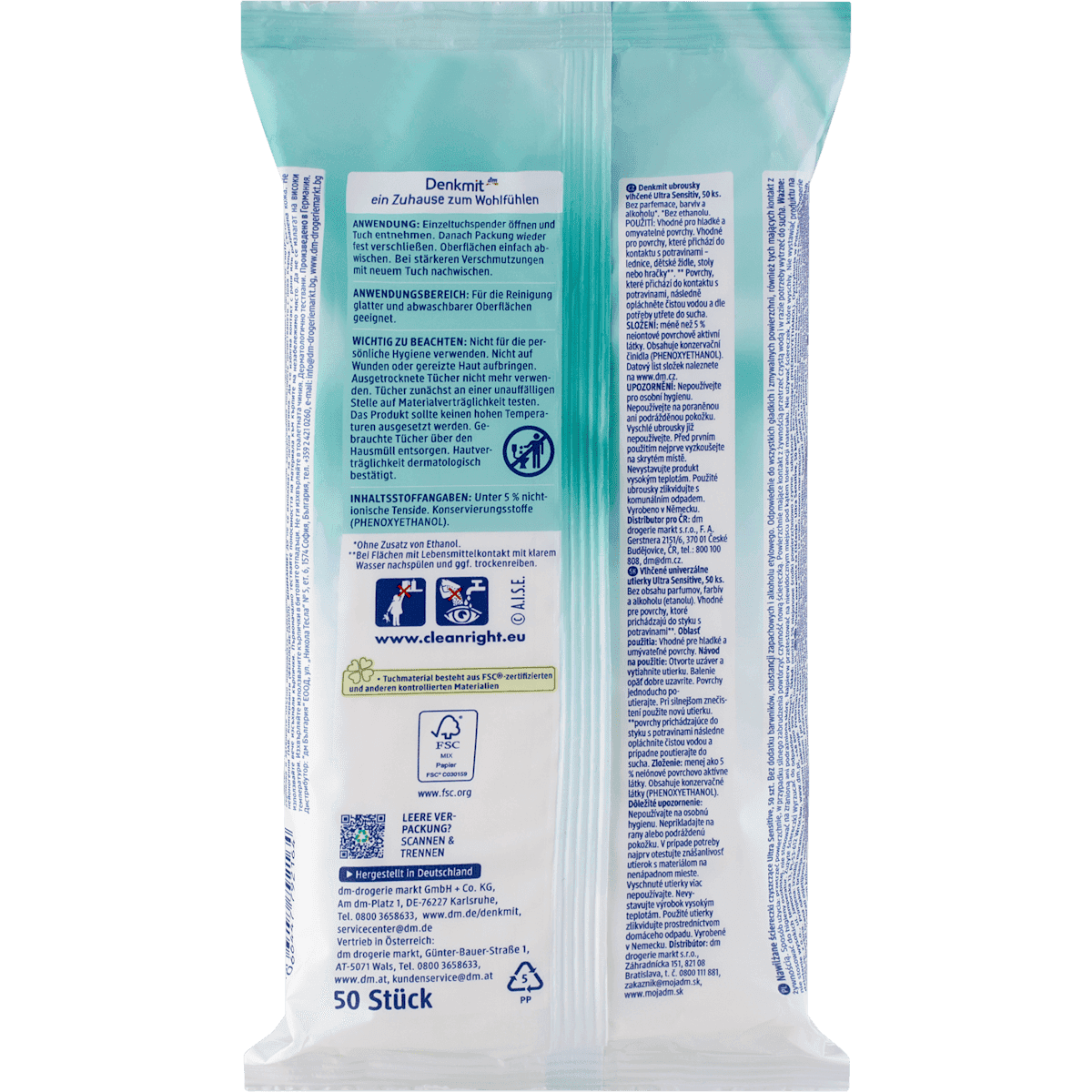 Denkmit Lingettes multi-usages humides ultra sensible, 50 pièces (Denkmit Feuchte Allzwecktücher Ultra Sensitiv, 50 St) — منتج ألماني أصلي في المغرب