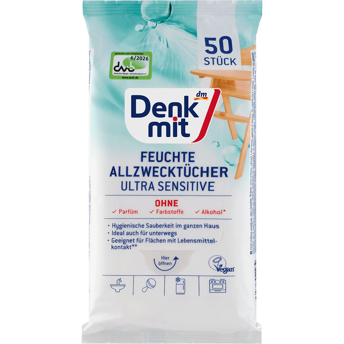 Denkmit Lingettes multi-usages humides ultra sensible, 50 pièces — منتج ألماني أصلي في المغرب