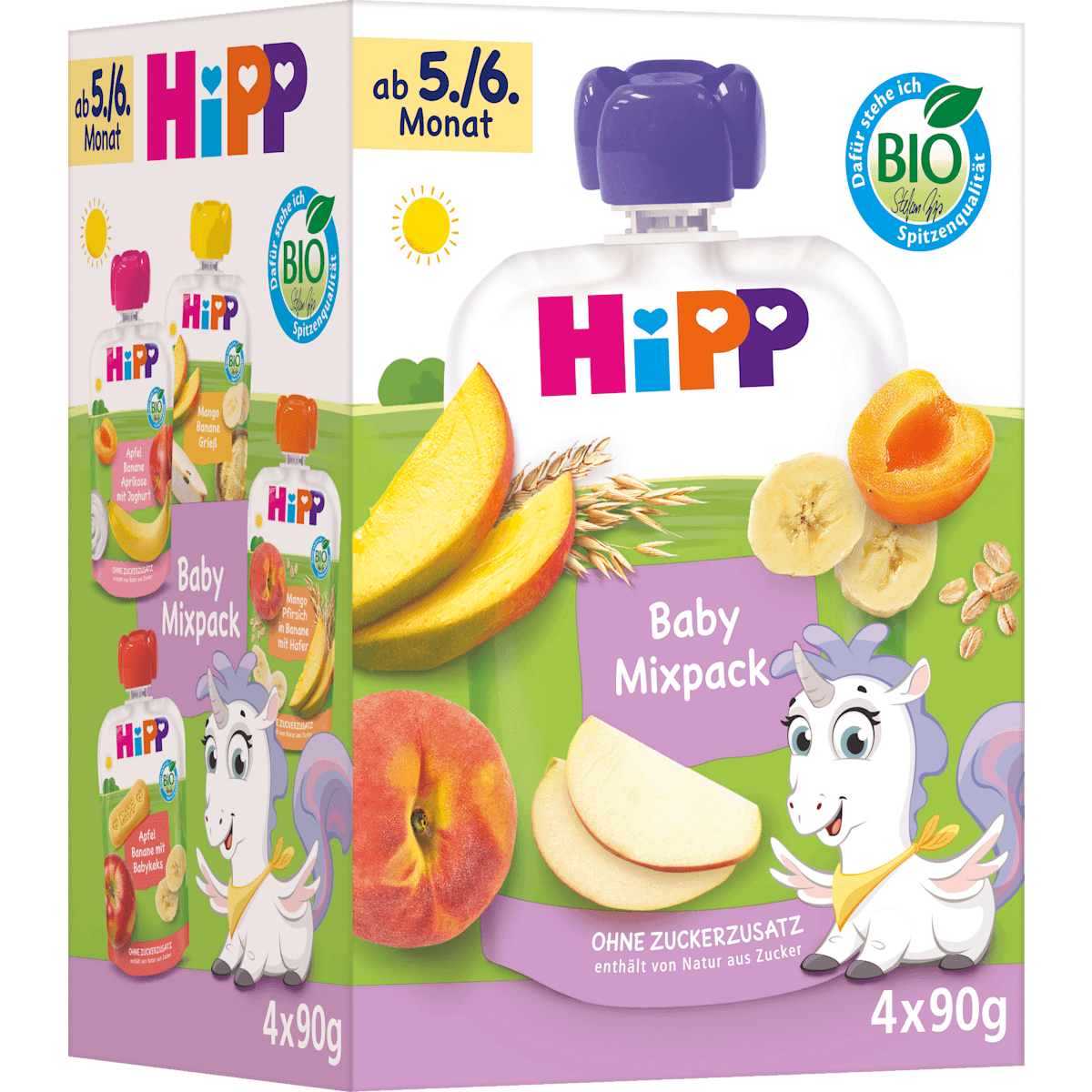 HiPP Quetschies Mixpack, dès 5 mois (4x90 g), 360 g (HiPP Quetschies Mixpack, ab dem 5. Monat (4x90 g), 360 g) — منتج ألماني أصلي في المغرب