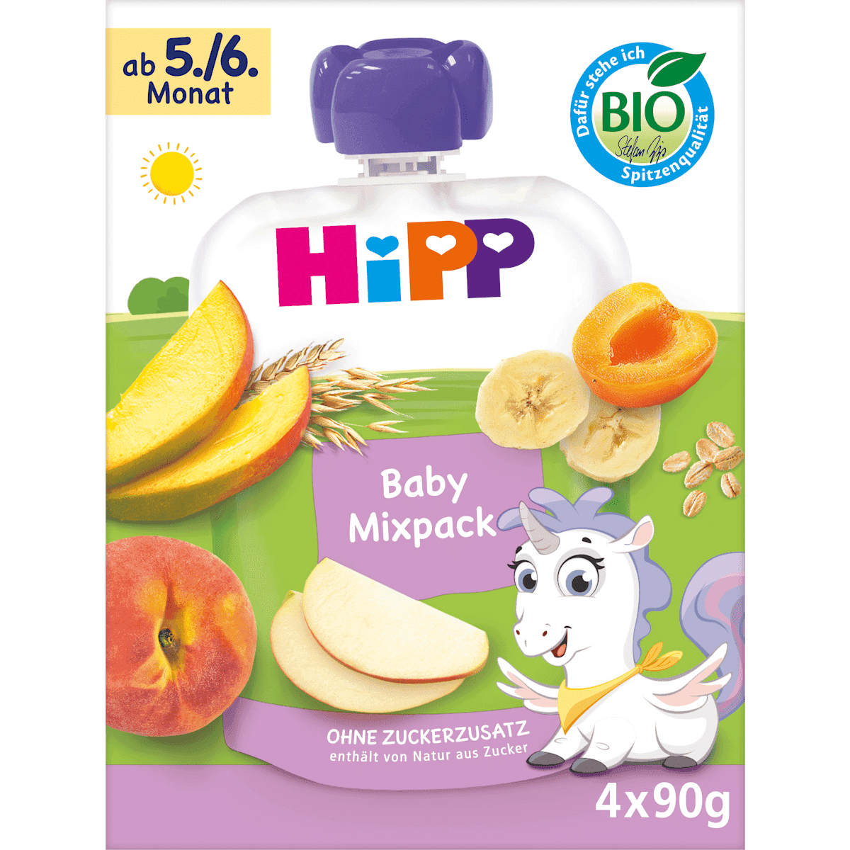 HiPP Quetschies Mixpack, dès 5 mois (4x90 g), 360 g (HiPP Quetschies Mixpack, ab dem 5. Monat (4x90 g), 360 g) — منتج ألماني أصلي في المغرب