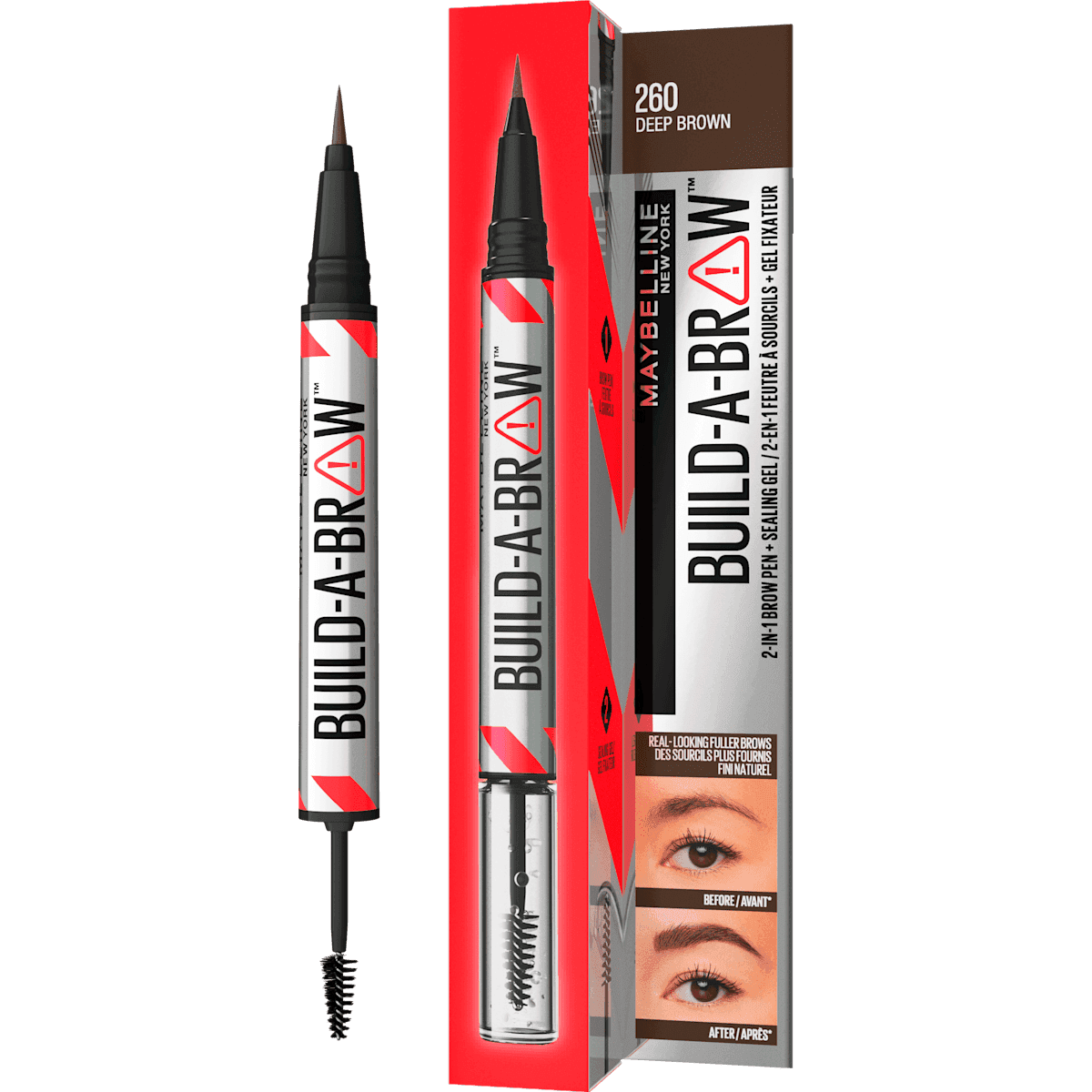 MAYBELLINE NEW YORK Crayon à sourcils Build-A-Brow 260 Deep Brown, 1 pièce — produit allemand authentique au Maroc