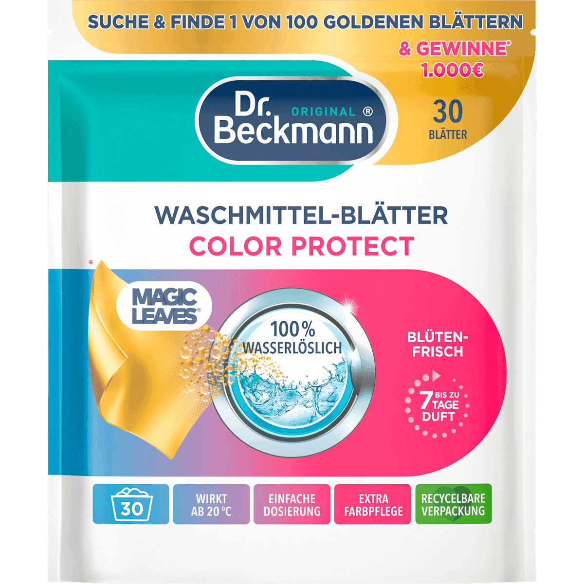 Dr. Beckmann Feuilles de lessive Color, 30 lavages (Dr. Beckmann Waschmittel Blätter Color, 30 Wl) — produit allemand authentique au Maroc
