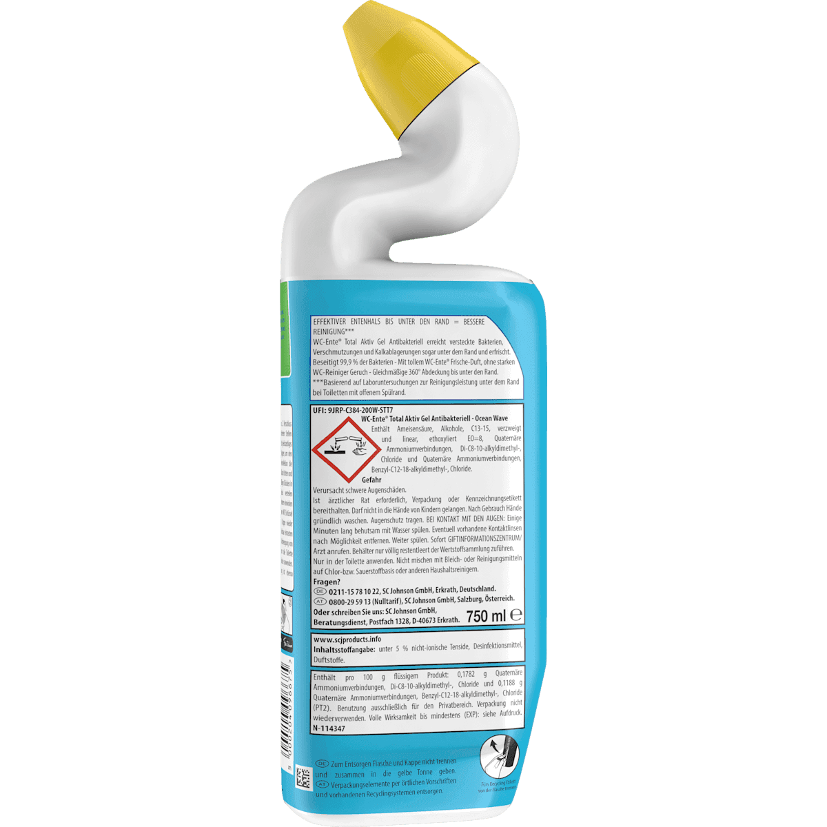 WC-Ente Nettoyant WC Total Aktiv Gel Ocean Wave, 750 ml (WC-Ente WC-Reiniger Total Aktiv Gel Ocean Wave, 750 ml) — produit allemand authentique au Maroc