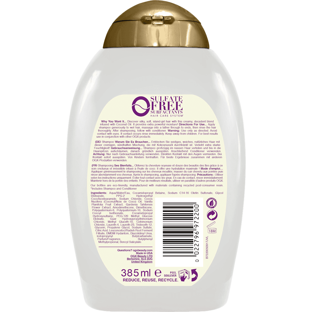 OGX Shampooing Coconut Miracle Oil, 385 ml (OGX Shampoo Coconut Miracle Oil, 385 ml) — produit allemand authentique au Maroc