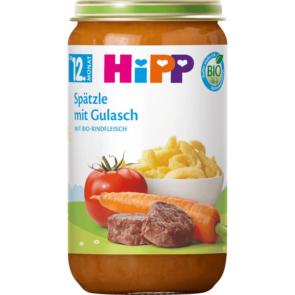 HiPP Petit plat Spätzle avec Gulasch dès 12 mois, 250 g (HiPP Menü Spätzle mit Gulasch ab dem 12. Monat, 250 g) — منتج ألماني أصلي في المغرب