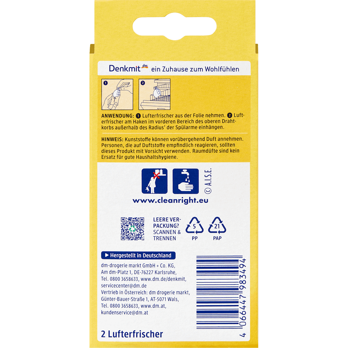 Denkmit Désodorisant lave-vaisselle, Lemon&Mint, 2 pièces (Denkmit Spülmaschinen-Deo, Lemon&Mint, 2 St) — produit allemand authentique au Maroc