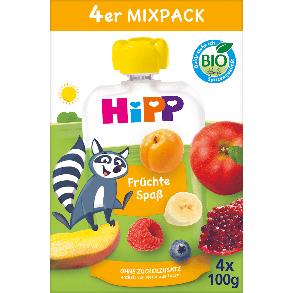HiPP Quetschie Früchtespaß Mixpack dès 1 an (4x100 g), 400 g (HiPP Quetschie Früchtespaß Mixpack ab 1 Jahr (4x100 g), 400 g) — منتج ألماني أصلي في المغرب