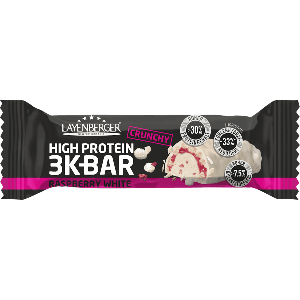 Layenberger Barres protéinées 3K Bar High Protein Crunchy Raspberry White, 45 g — produit allemand authentique au Maroc
