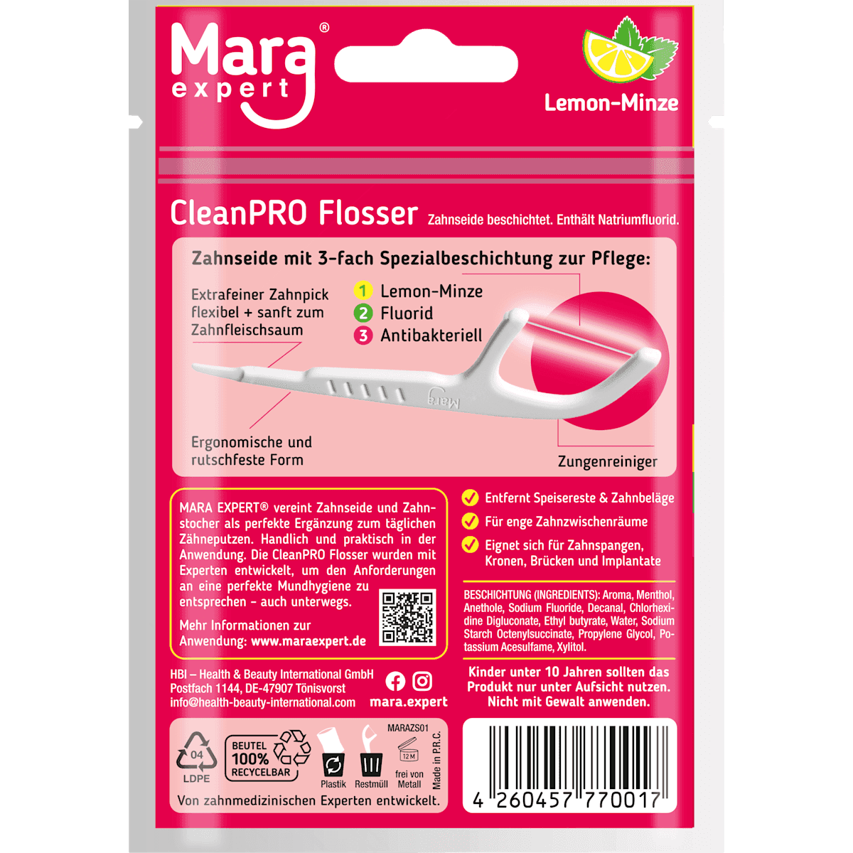 Mara floss picks Clean PRO Lemon-mint fluoride antibacterial, 48 pcs (Mara Zahnseidesticks Clean PRO Lemon-Minze fluorid antibakteriell, 48 St) — authentic German product in Morocco