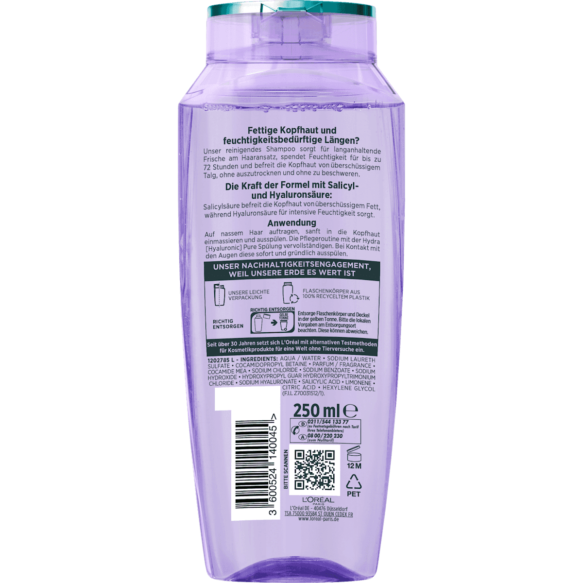 L'ORÉAL PARiS ELVITAL Shampoo Hydra Hyaluronic Pure, 250 ml — authentic German product in Morocco