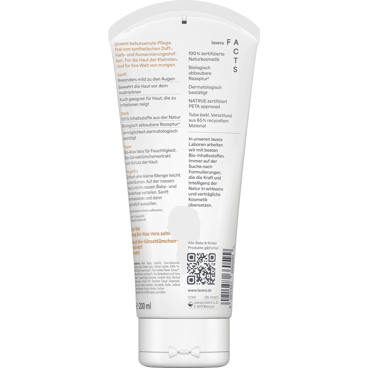 lavera NATURKOSMETIK Baby & Kids Lotion cleansing & Shampoo, 200 ml (lavera NATURKOSMETIK Baby & Kind Waschlotion & Shampoo, 200 ml) — authentic German product in Morocco