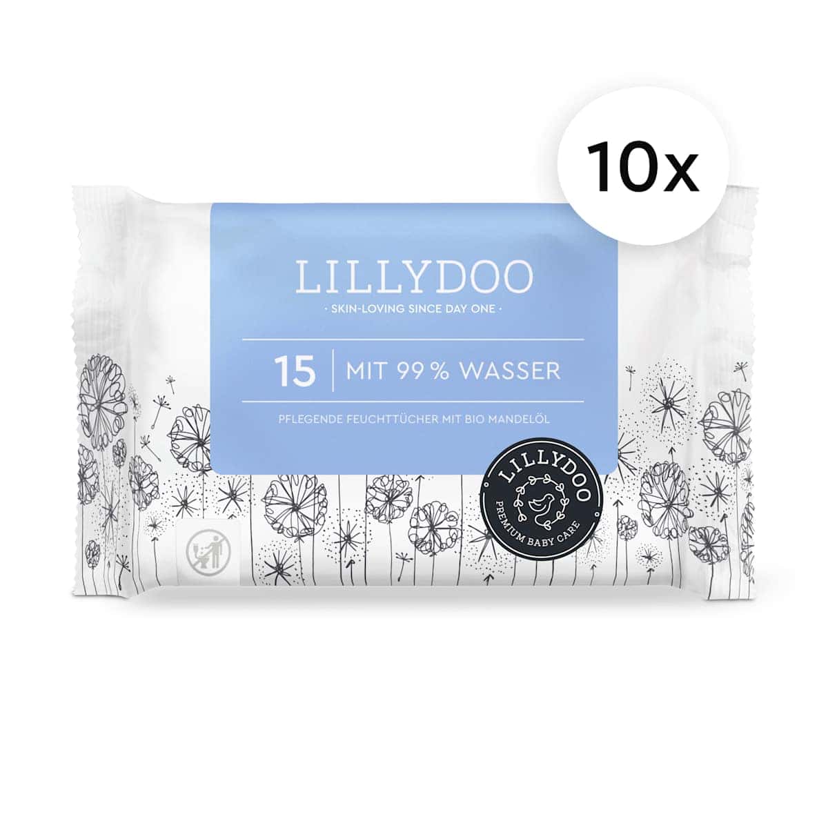 LILLYDOO Lingettes 99 % eau (10x15 pièces), 150 pièces — produit allemand authentique au Maroc