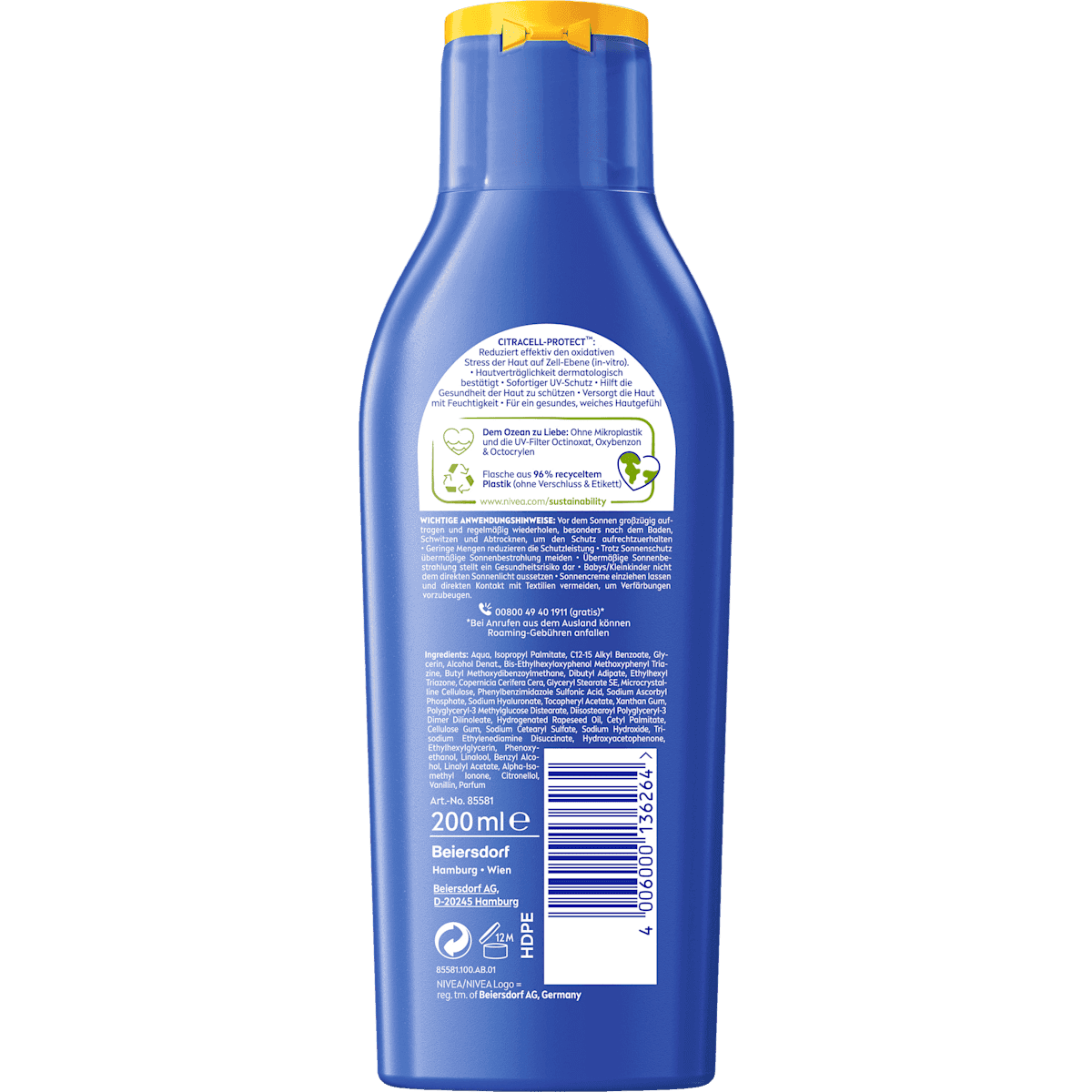 NIVEA SUN Milk sun Protect & Moisture LSF 30, 200 ml (NIVEA SUN Sonnenmilch Schutz & Pflege LSF 30, 200 ml) — authentic German product in Morocco