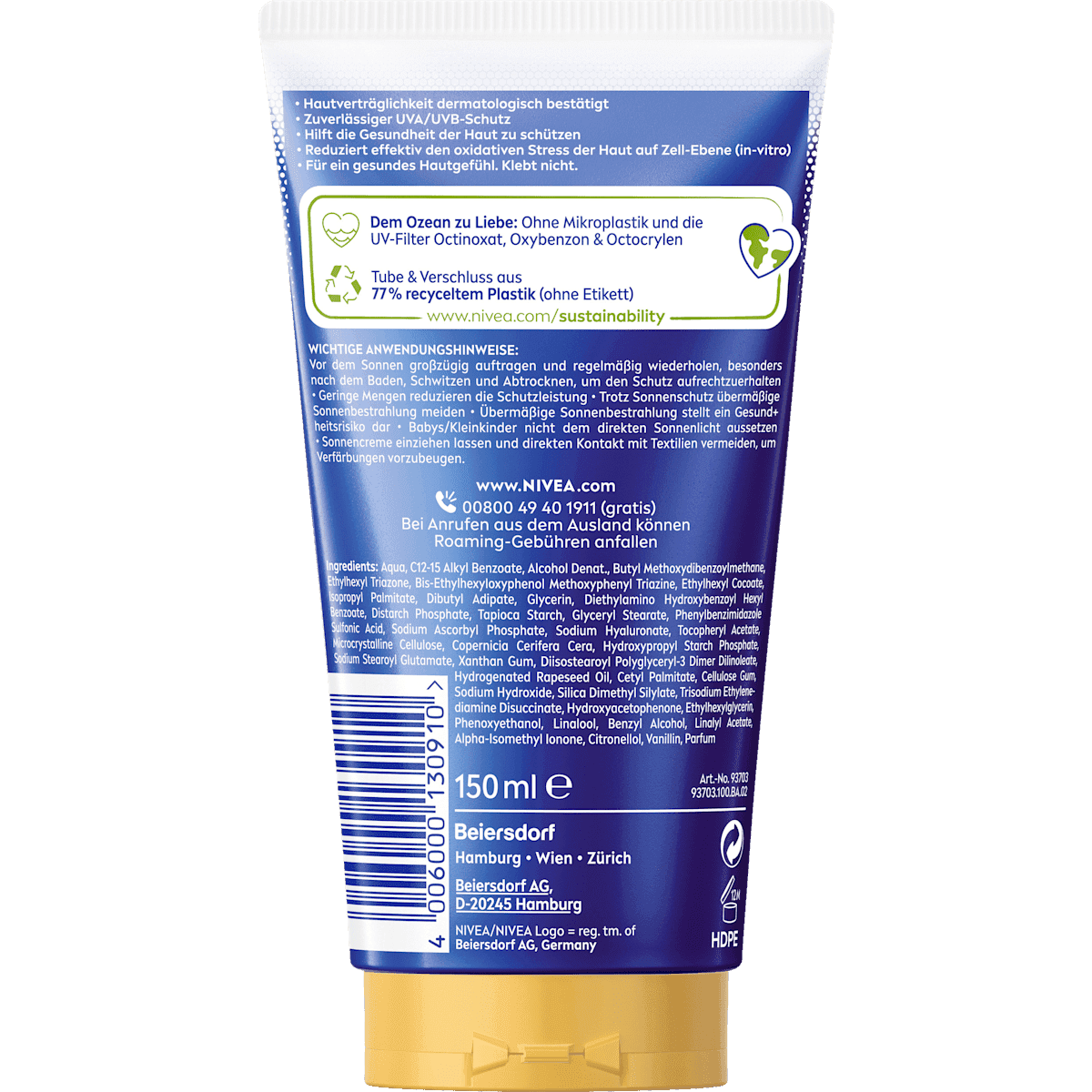 NIVEA SUN Milk sun invisible finish, Protect & Moisture, LSF 50+, 150 ml (NIVEA SUN Sonnenmilch invisible finish, Schutz & Pflege, LSF 50+, 150 ml) — authentic German product in Morocco