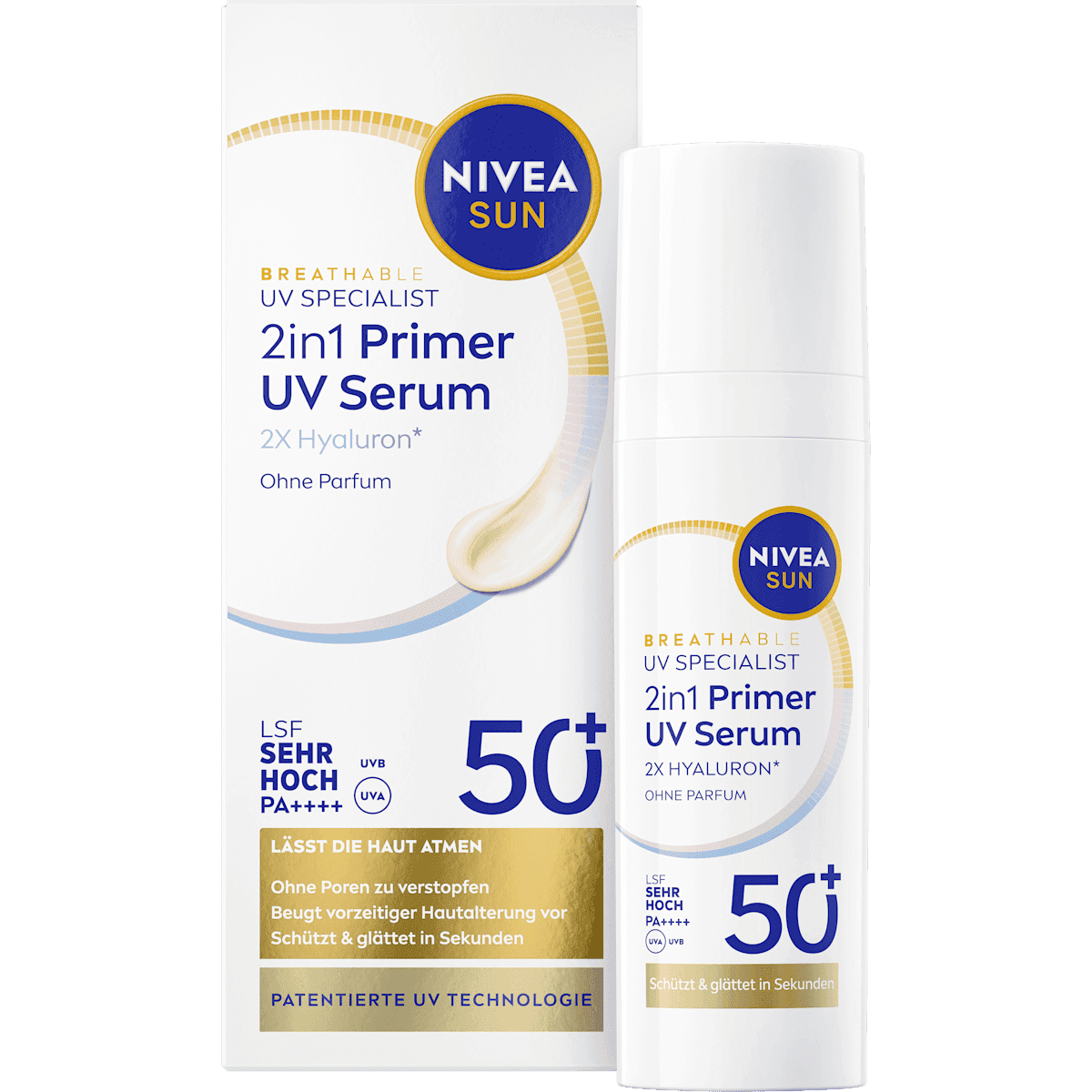 NIVEA SUN Fluid sun 2in1 Primer & UV Serum, LSF 50+, 30 ml — authentic German product in Morocco