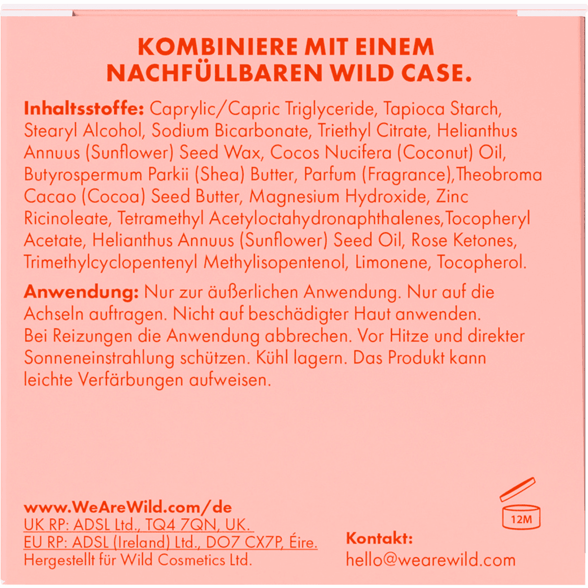 Wild Déodorant stick Honey & Cactus Flower recharge, 40 g (Wild Deostick Honey & Cactus Flower Nachfüllpack, 40 g) — produit allemand authentique au Maroc