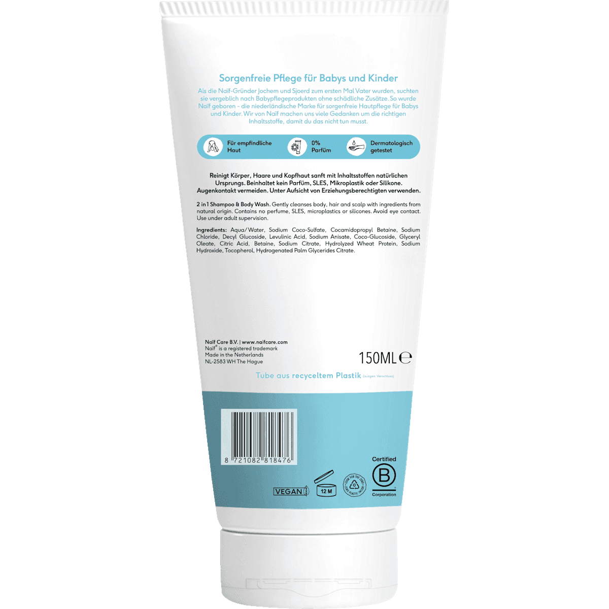 NAIF Bébé Shampooing & Gel douche 2in1, 150 ml (NAIF Baby Shampoo & Duschgel 2in1, 150 ml) — produit allemand authentique au Maroc