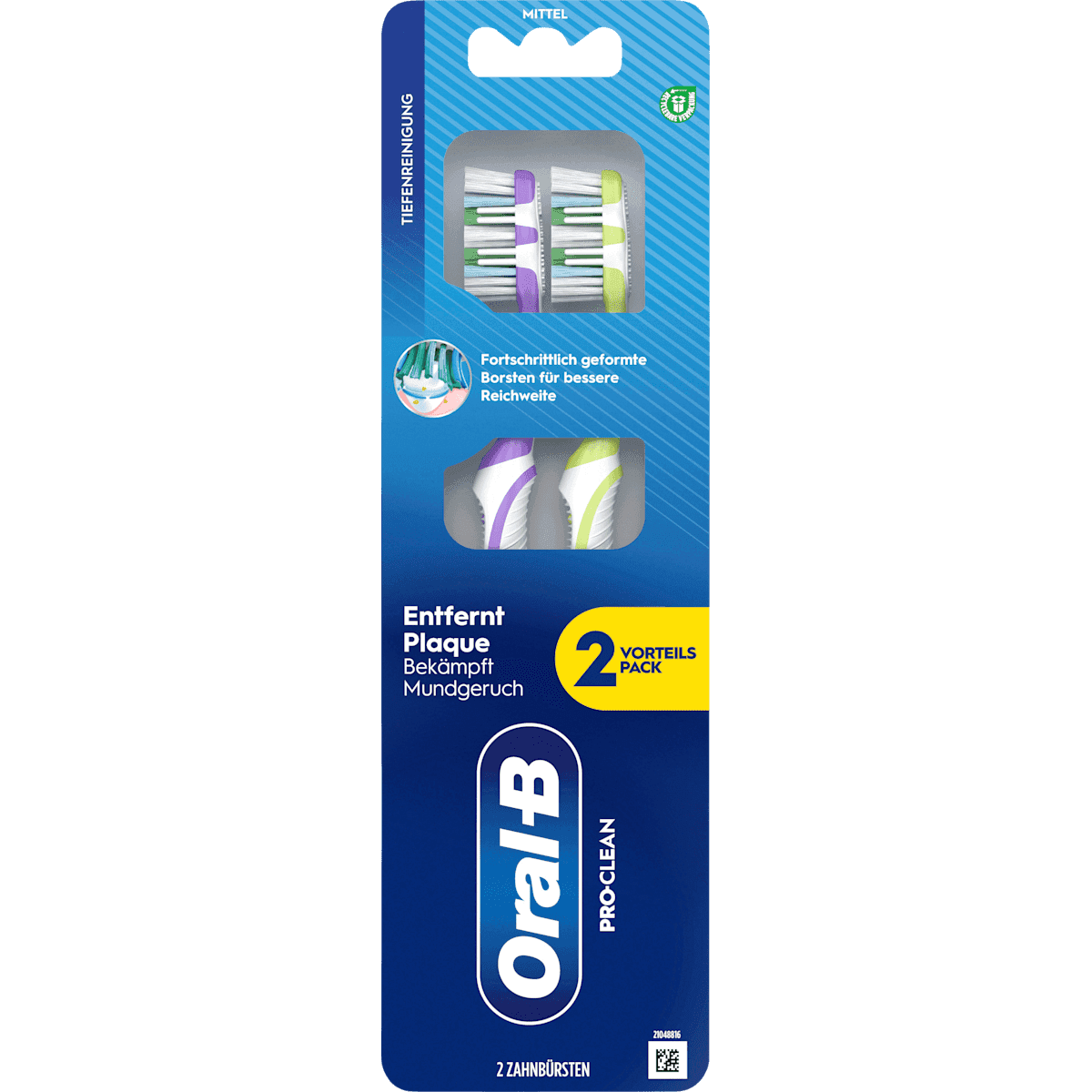 Oral-B Brosse à dents Pro-Clean moyen, 2 pièces — produit allemand authentique au Maroc