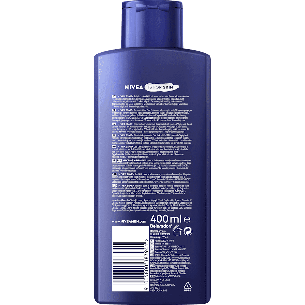 NIVEA MEN Lait corporel Cool Kick, 400 ml (NIVEA MEN Bodylotion Cool Kick, 400 ml) — produit allemand authentique au Maroc