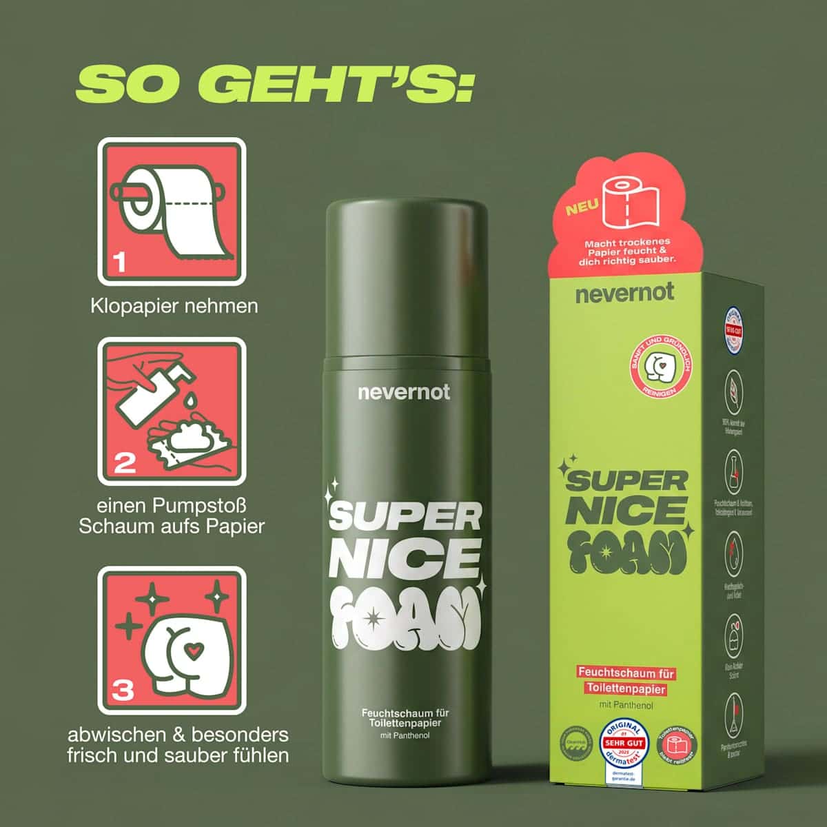 nevernot Feuchtschaum pour Papier toilette, 120 ml (nevernot Feuchtschaum für Toilettenpapier, 120 ml) — produit allemand authentique au Maroc