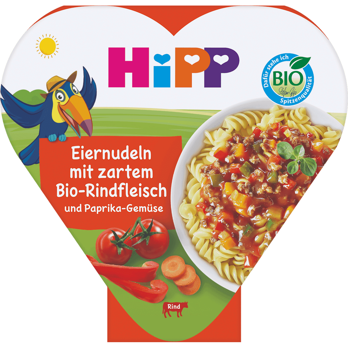 HiPP Kinderteller Eiernudeln avec Paprika-légumes et zartem Rindfleisch dès 1 an, 250 g — منتج ألماني أصلي في المغرب