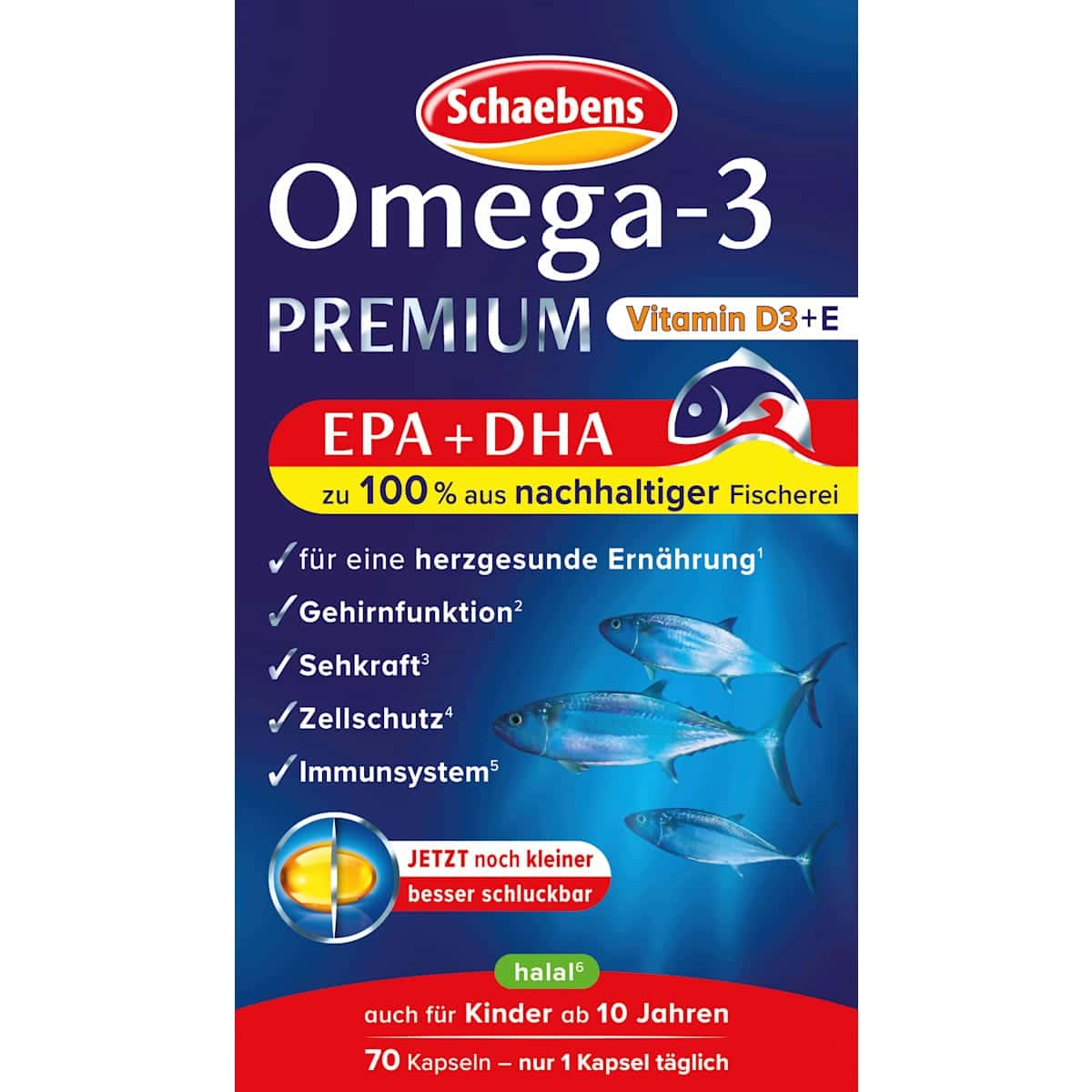 Schaebens Omega-3 Premium fish oil capsules 70 pcs, 40 g — authentic German product in Morocco