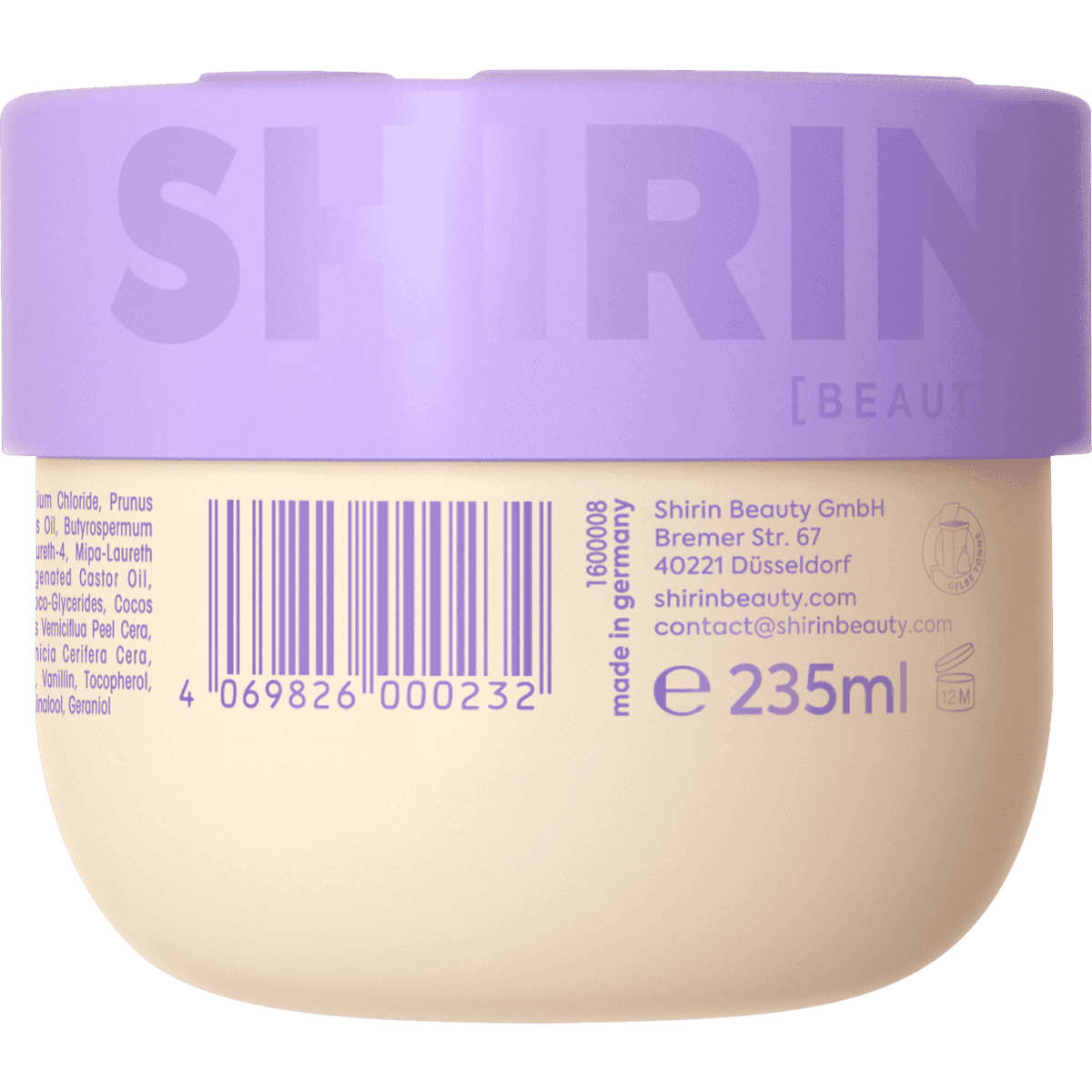 SHIRIN BEAUTY Gommage corporel Creamy Blueberry Caramel Bliss, 235 ml (SHIRIN BEAUTY Körperpeeling Creamy Blueberry Caramel Bliss, 235 ml) — produit allemand authentique au Maroc