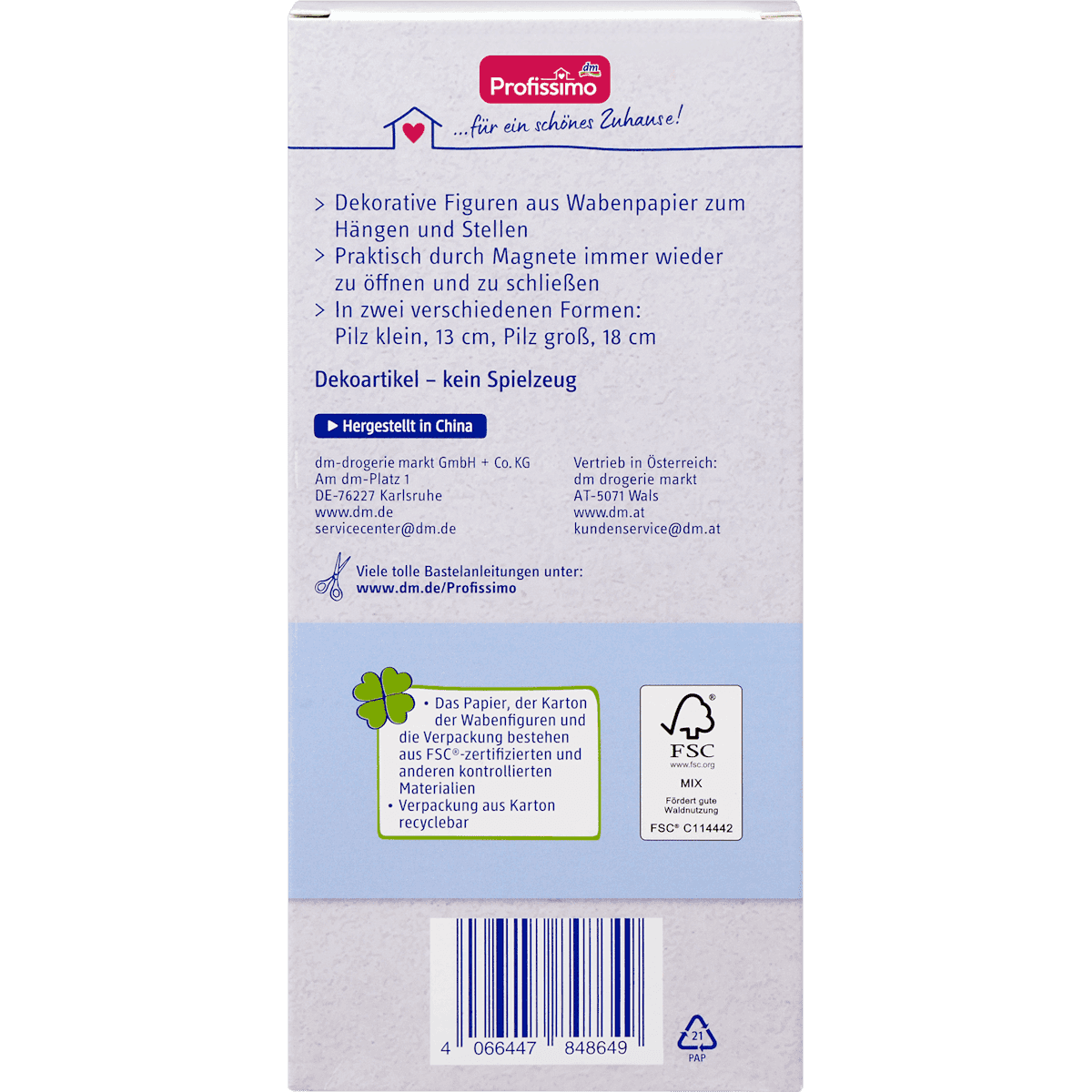 Profissimo Déco en papier champignons 2 pièces, 1 pièce (Profissimo Papierdeko Pilze 2tlg, 1 St) — produit allemand authentique au Maroc