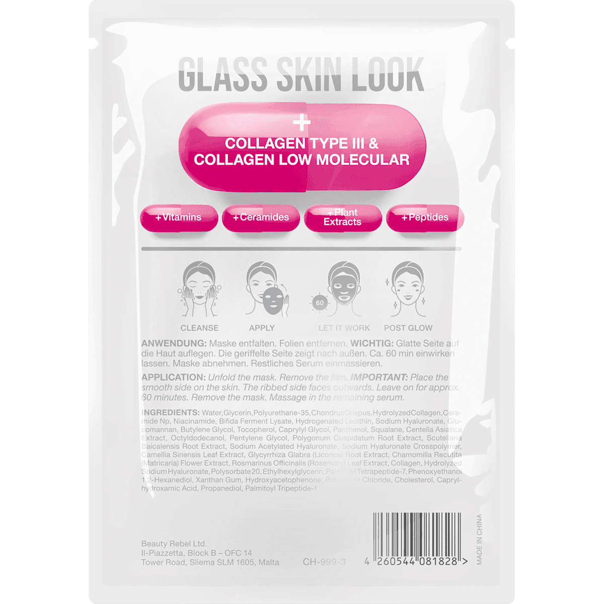 Svenja Walberg masque tissu Glass Skin Collagen, 1 pièce (Svenja Walberg Tuchmaske Glass Skin Collagen, 1 St) — produit allemand authentique au Maroc