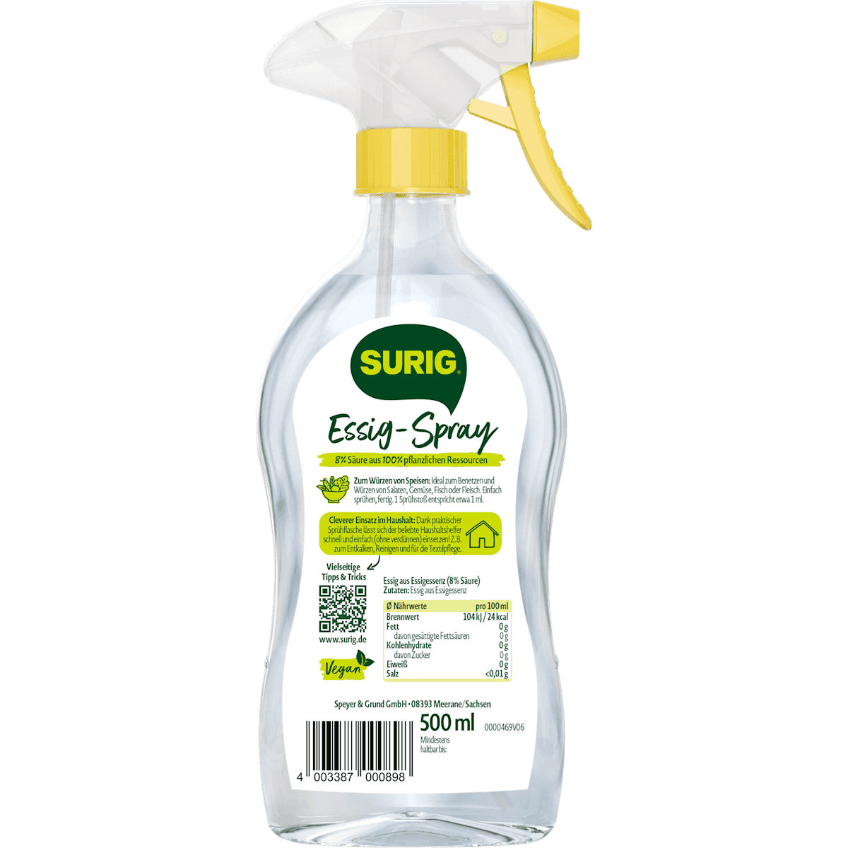 SURIG Nettoyant au vinaigre Spray pour cuisine et maison, 500 ml (SURIG Essigreiniger Spray für Küche und Haushalt, 500 ml) — produit allemand authentique au Maroc