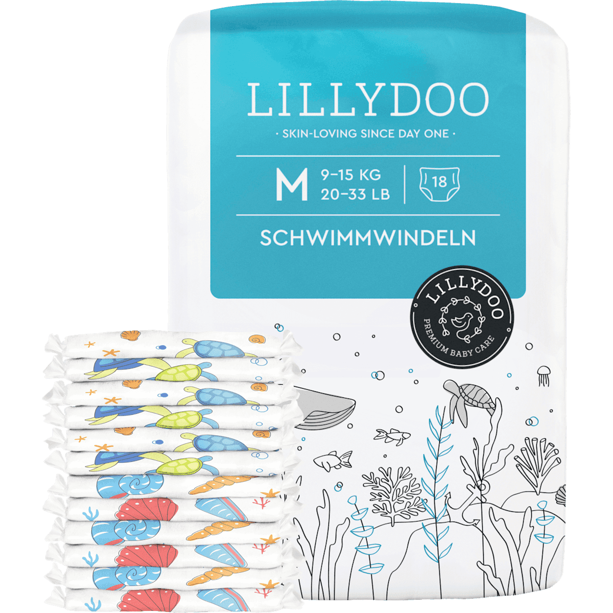 LILLYDOO Couches de bain taille M (9-15 kg), 18 pièces — produit allemand authentique au Maroc