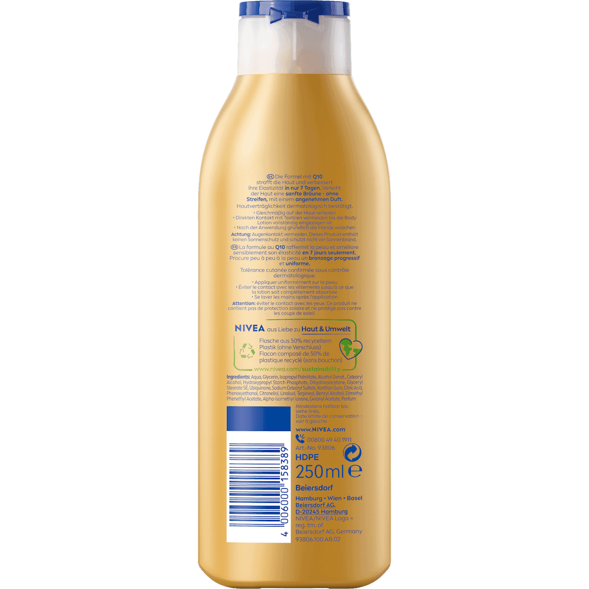 NIVEA Lait corporel Q10 raffermissante + effet bronzé, 250 ml — produit allemand authentique au Maroc
