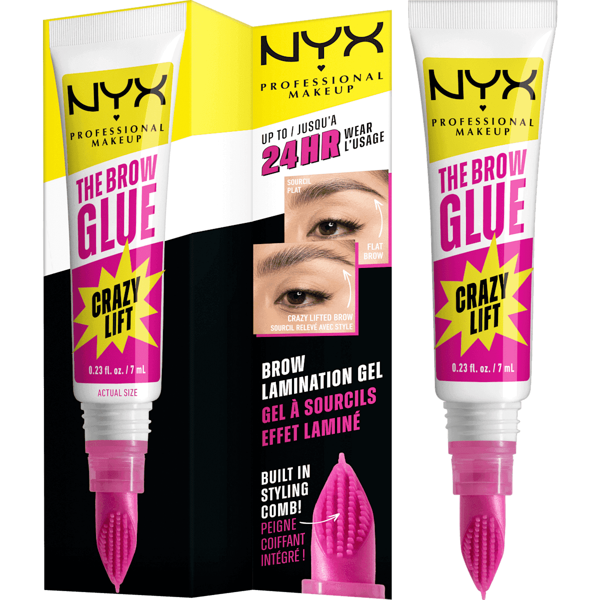 NYX PROFESSIONAL MAKEUP Gel à sourcils The Brow Glue Crazy Lift 01, 7 ml — produit allemand authentique au Maroc