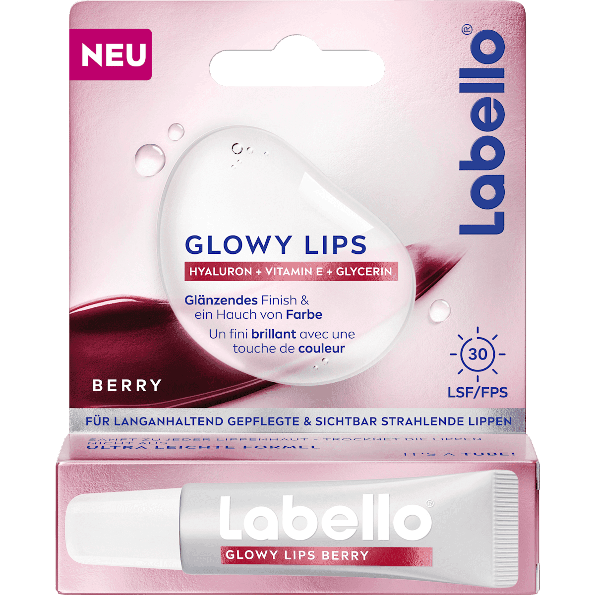 Labello lip care Glowy Lips Berry LSF30, 10 ml (Labello Lippenpflege Glowy Lips Berry LSF30, 10 ml) — authentic German product in Morocco