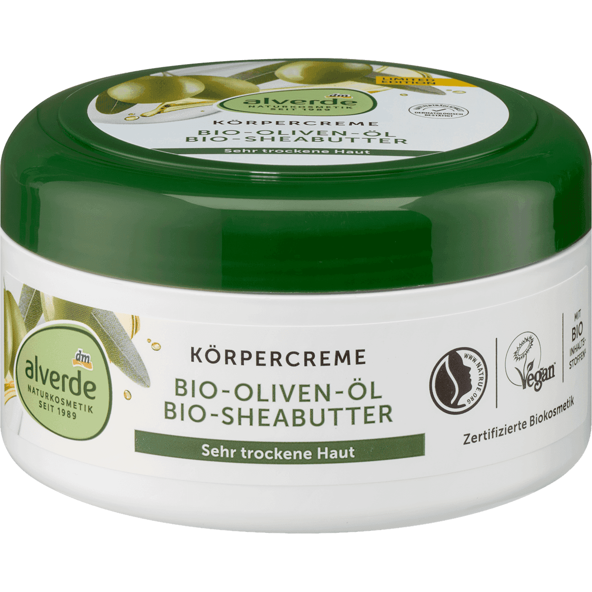 alverde NATURKOSMETIK crème corporelle huile d'olive, beurre de karité, 300 ml — produit allemand authentique au Maroc