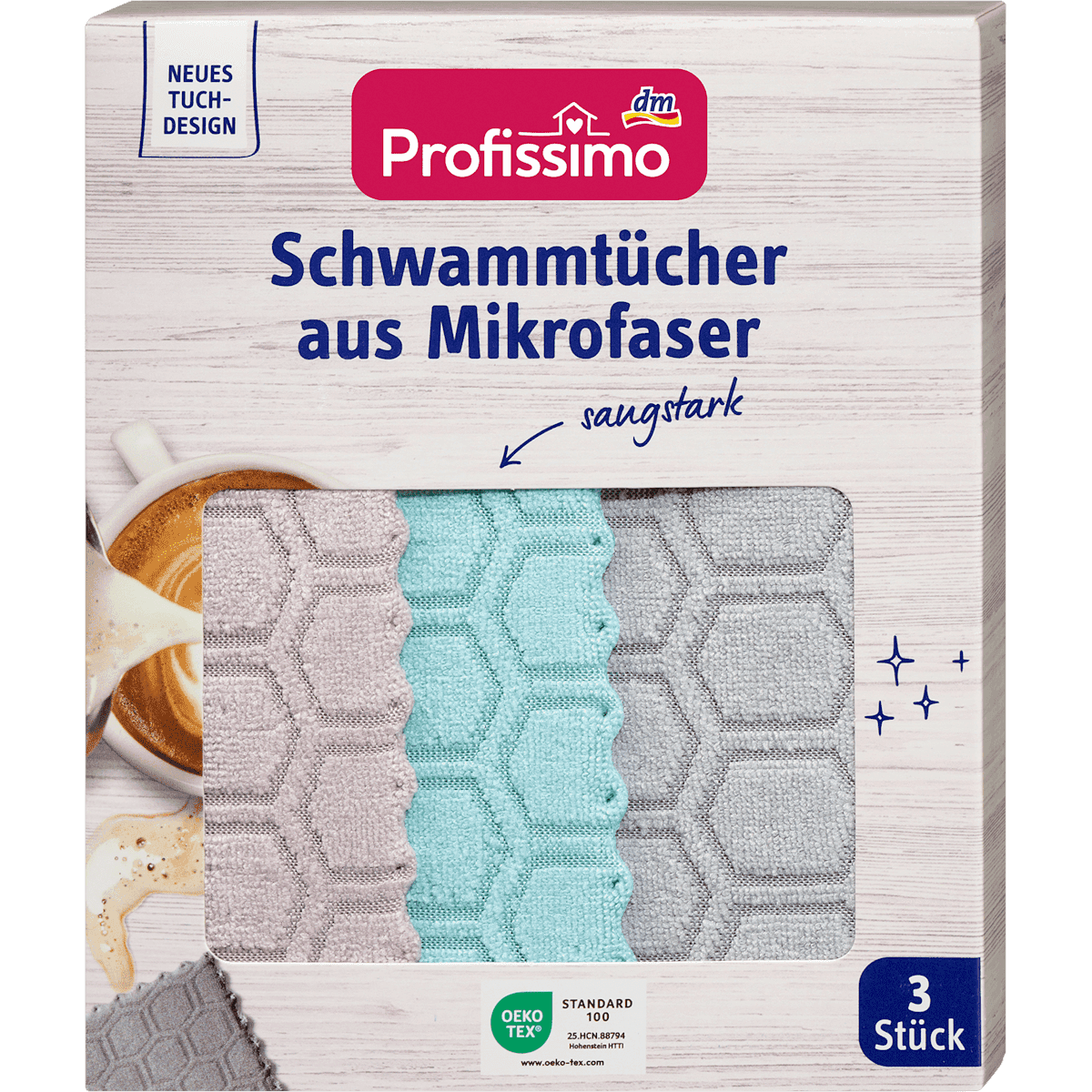 Profissimo Lavettes sponges in microfibre, 3 pcs (Profissimo Schwammtücher aus Mikrofaser, 3 St) — authentic German product in Morocco