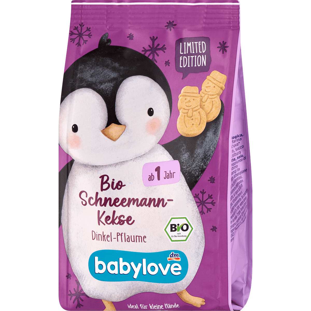 Babylove biscuits enfant bonhomme de neige épeautre prune dès 1 an, 125 g — produit allemand authentique au Maroc