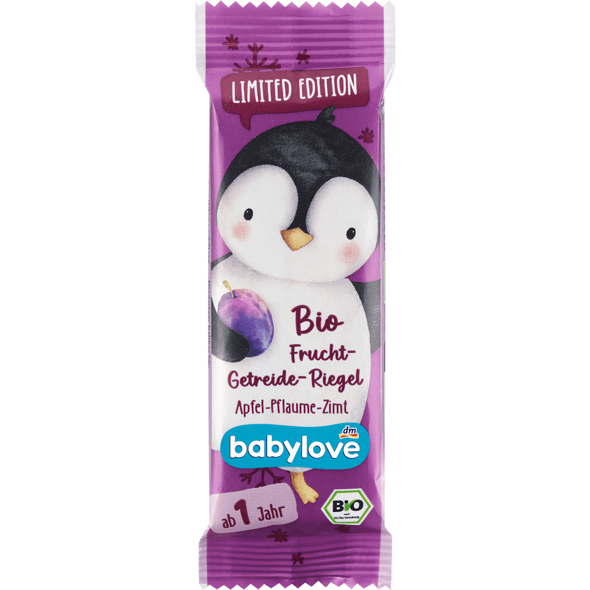 Babylove Barres fruits et céréales pomme-prune-cannelle dès 1 an, 25 g — produit allemand authentique au Maroc