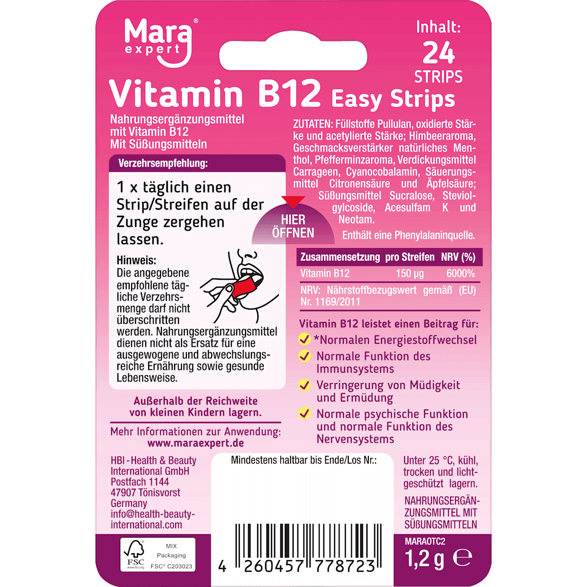 Mara Easy Strips Vitamine B12 Zungenstreifen, 24 pièces (Mara Easy Strips Vitamin B12 Zungenstreifen, 24 St) — منتج ألماني أصلي في المغرب