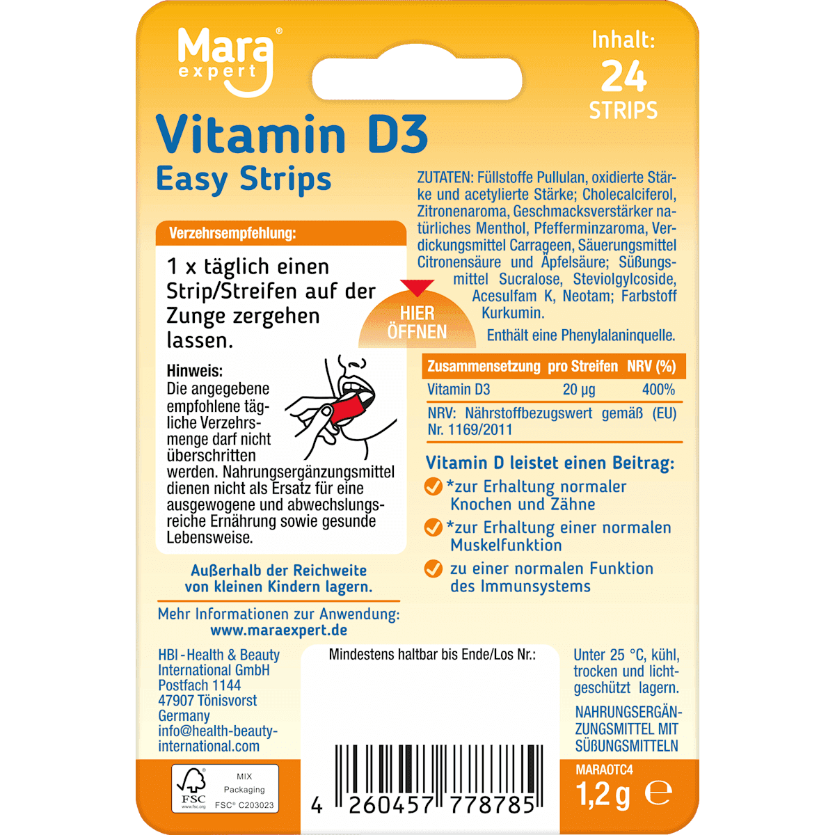 Mara Easy Strips Vitamine D3 Zungenstreifen, 24 pièces (Mara Easy Strips Vitamin D3 Zungenstreifen, 24 St) — منتج ألماني أصلي في المغرب