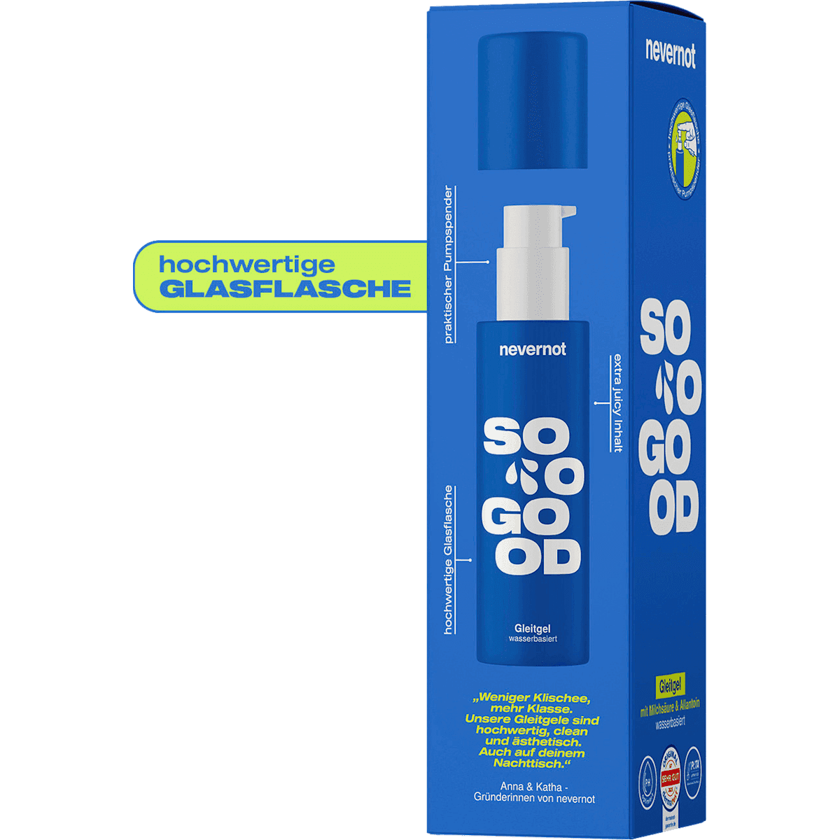 nevernot Gel lubrifiant soo good avec acide lactique & Allantoin, à base d'eau, 100 ml (nevernot Gleitgel soo good mit Milchsäure & Allantoin, wasserbasiert, 100 ml) — produit allemand authentique au Maroc
