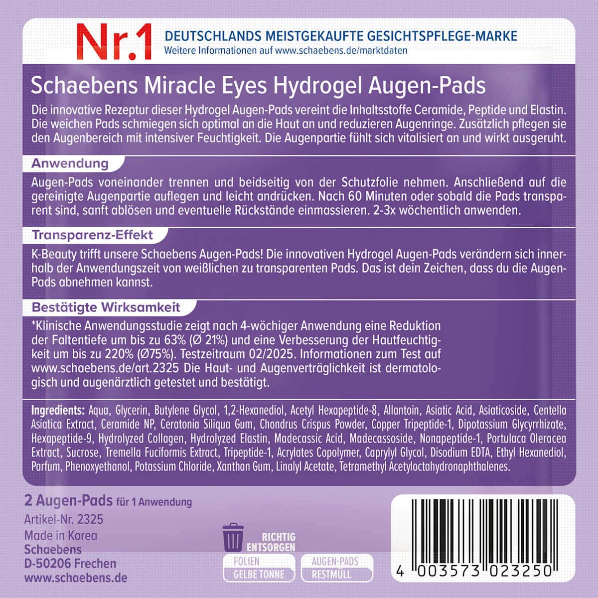 Schaebens Patches eyes Hydrogel Miracle Eyes (1 pair), 2 pcs (Schaebens Augenpads Hydrogel Miracle Eyes (1 Paar), 2 St) — authentic German product in Morocco