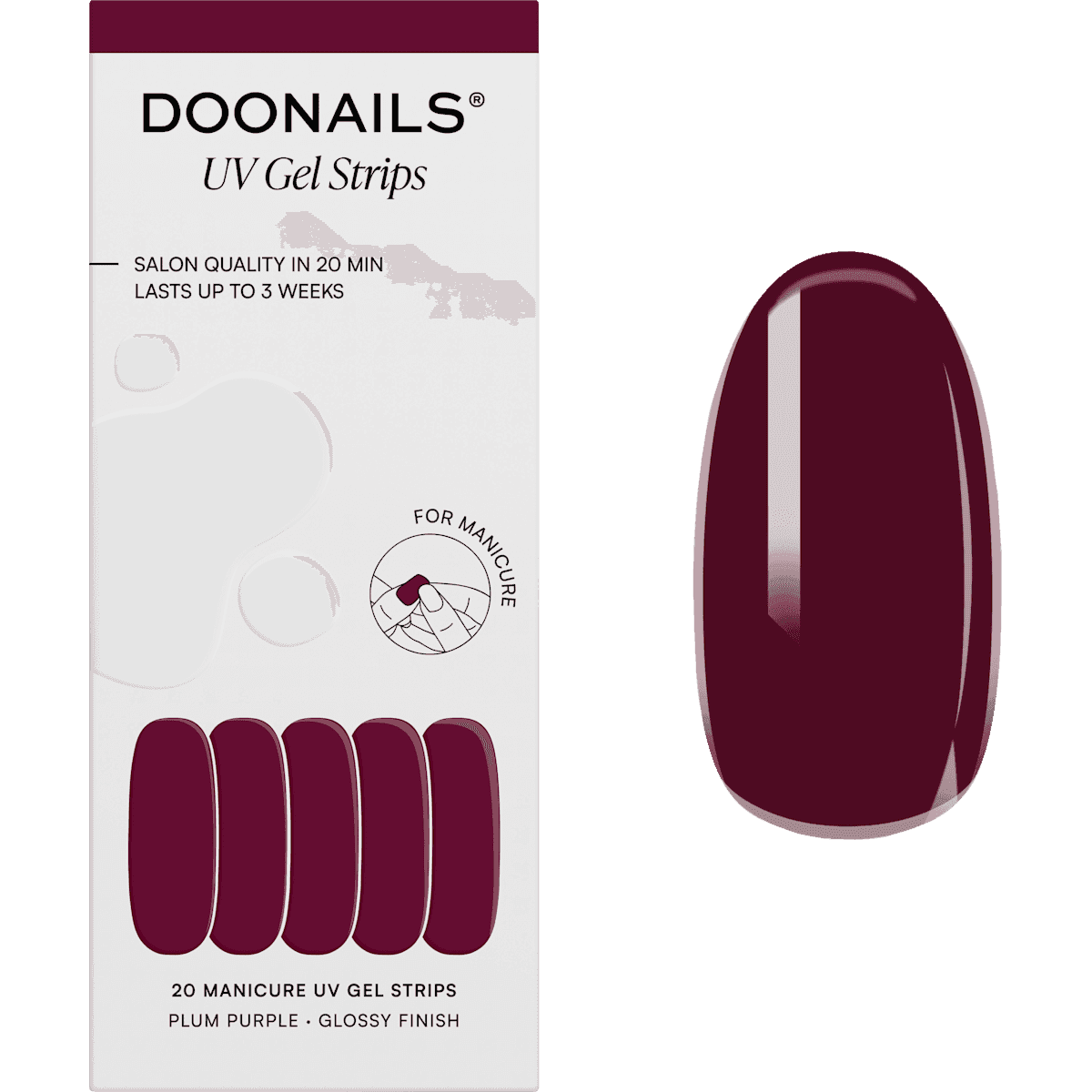 Doonails UV Gel Stickers ongles, Gel Strips Mani Plum Purple, 20 pièces — produit allemand authentique au Maroc