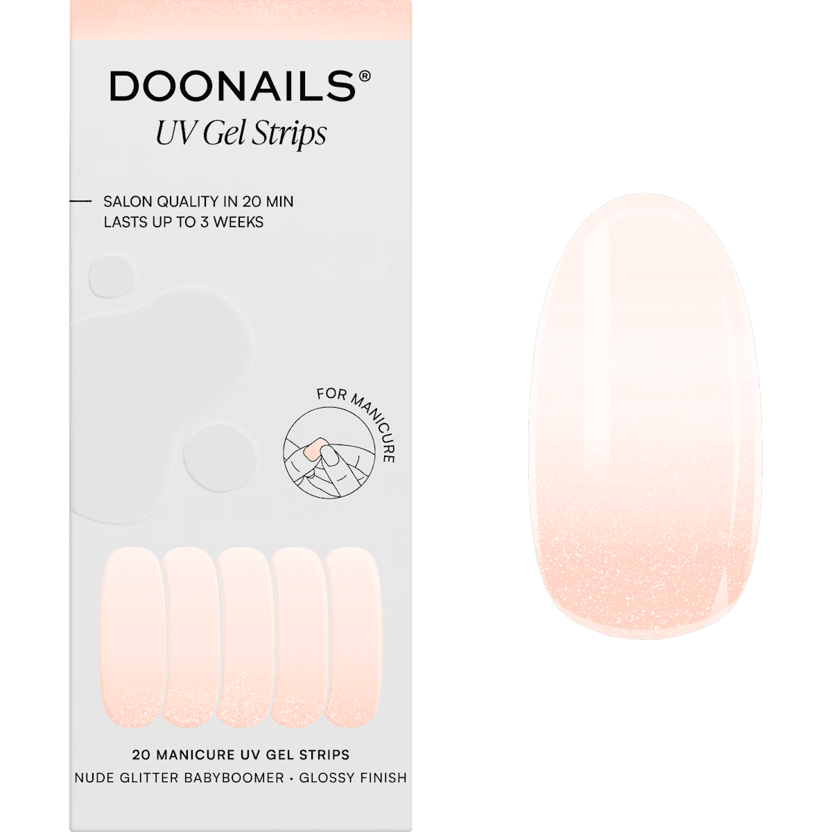 Doonails UV Gel Stickers ongles, Gel Strips Nude Glitter Babyboomer, 20 pièces — produit allemand authentique au Maroc