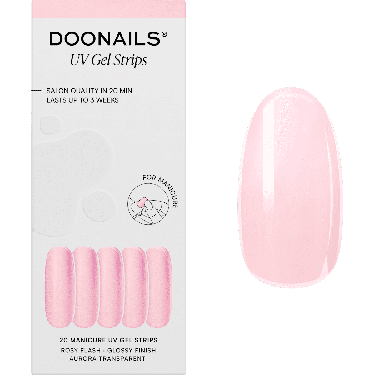 Doonails UV Gel Stickers ongles, Gel Strips Rosy Flash, 20 pièces — produit allemand authentique au Maroc
