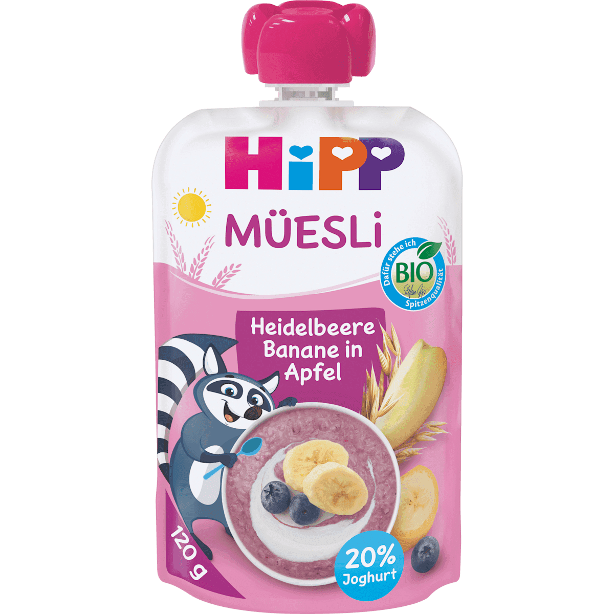 HiPP Quetschie Muesli myrtille, Banane in pomme dès 1 an, 120 g (HiPP Quetschie Müsli Heidelbeere, Banane in Apfel ab 1 Jahr, 120 g) — منتج ألماني أصلي في المغرب