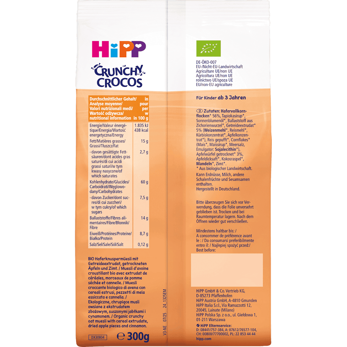 HiPP Muesli enfant Crunchy Crocos pomme cannelle, 300 g (HiPP Kindermüsli Crunchy Crocos Apfel Zimt, 300 g) — منتج ألماني أصلي في المغرب