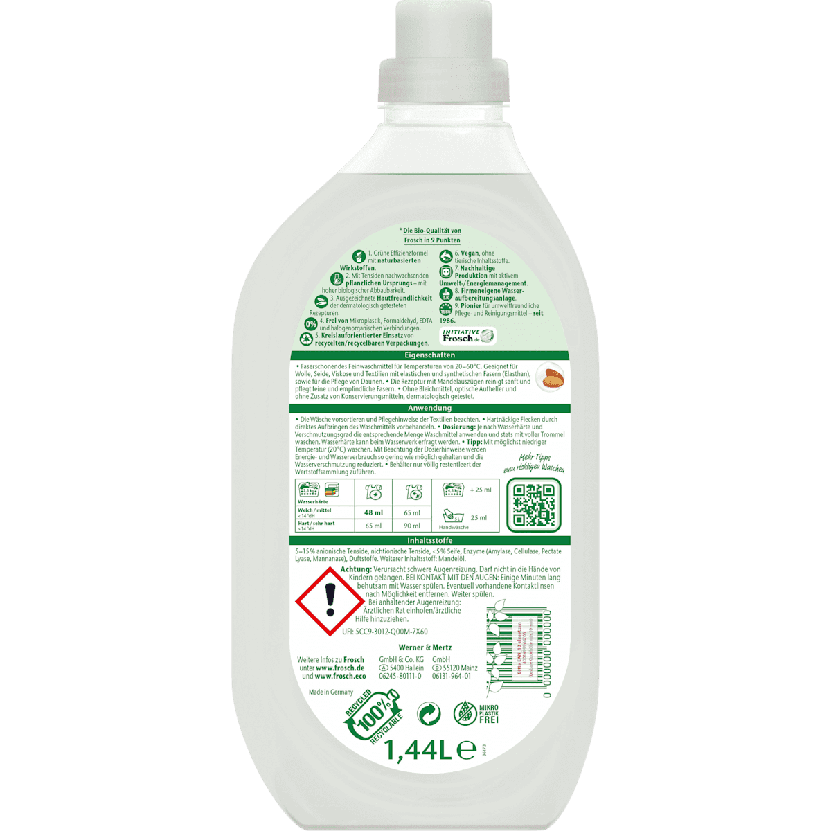 Frosch Lessive linge délicat & laine liquide, 30 lavages (Frosch Fein&Woll-Waschmittel flüssig, 30 Wl) — produit allemand authentique au Maroc