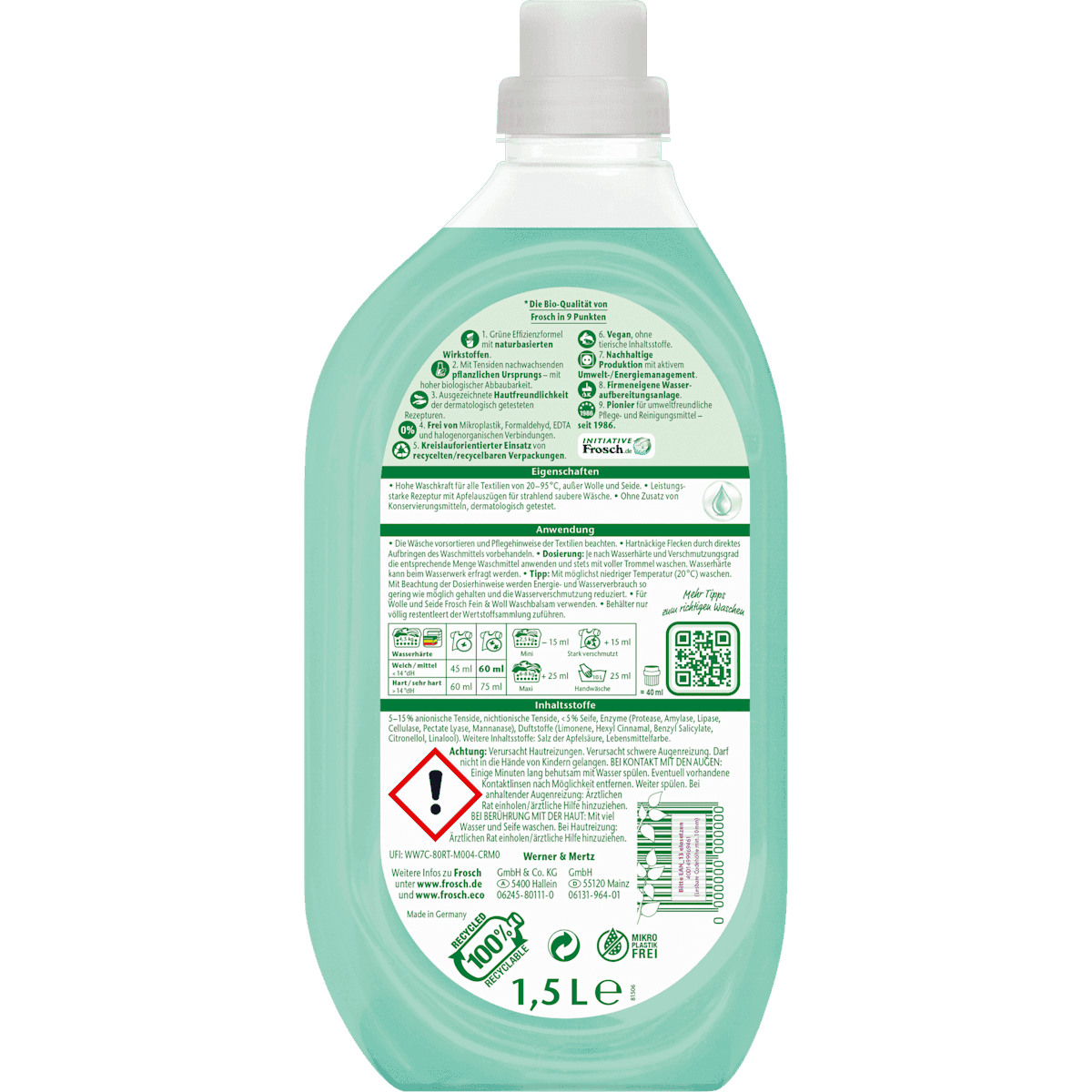Frosch Lessive universelle liquide Universal flacon, 25 lavages (Frosch Vollwaschmittel flüssig Universal Flasche, 25 Wl) — منتج ألماني أصلي في المغرب